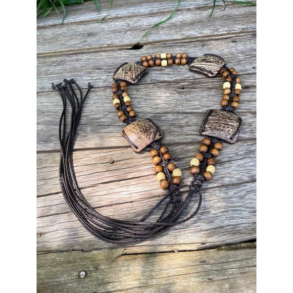 Vintage wood Bead Tie Hippy Boho Festival Belt - Picture 9 of 13